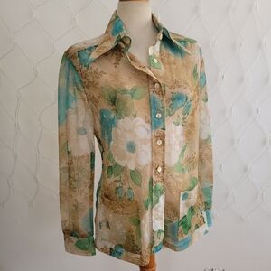 Dope Vintage Semi-Sheer Floral Blouse  • Daggar Collar • Fits Large